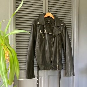 Belted Faux leather Biker Jacket